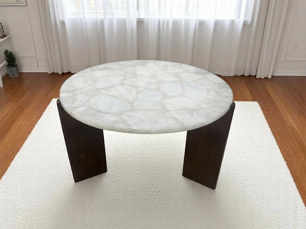 Elegant Round White Quartz Agate Sofa Table for Living Room